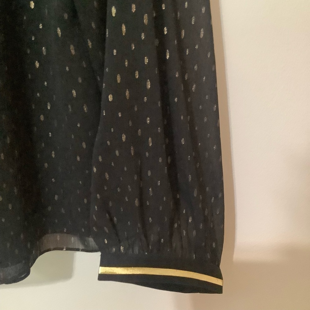 LAURA:  Black & Gold Sheer Blouse with Ruffle Detail (NWOT) - Picture 3 of 5